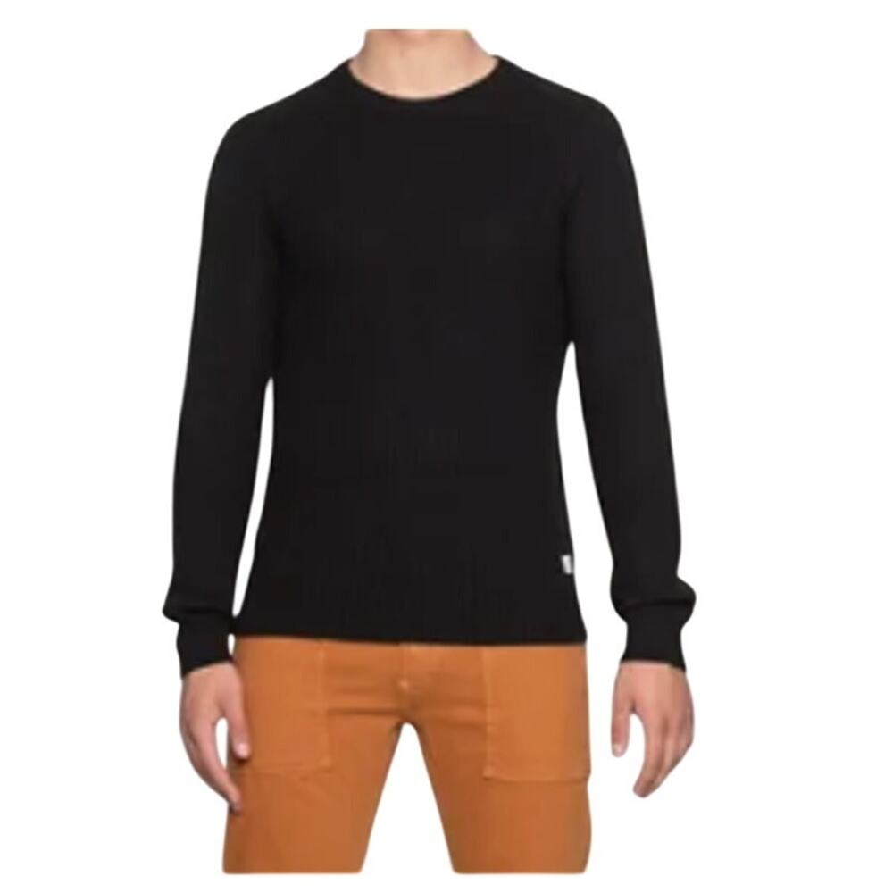 Jack & Jones Men's Crewneck Textured Basic Knit Sweater Black Preppy, L